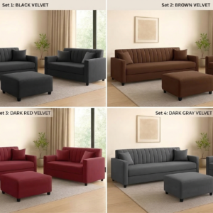 5 Seater Wooden Sofa Set (3+2) with Ottoman, Premium Velvet Fabric Comfortable & Stylish Sofa Set for Living Room, Home & Guest Room, Space Saving Design – Rose Pink