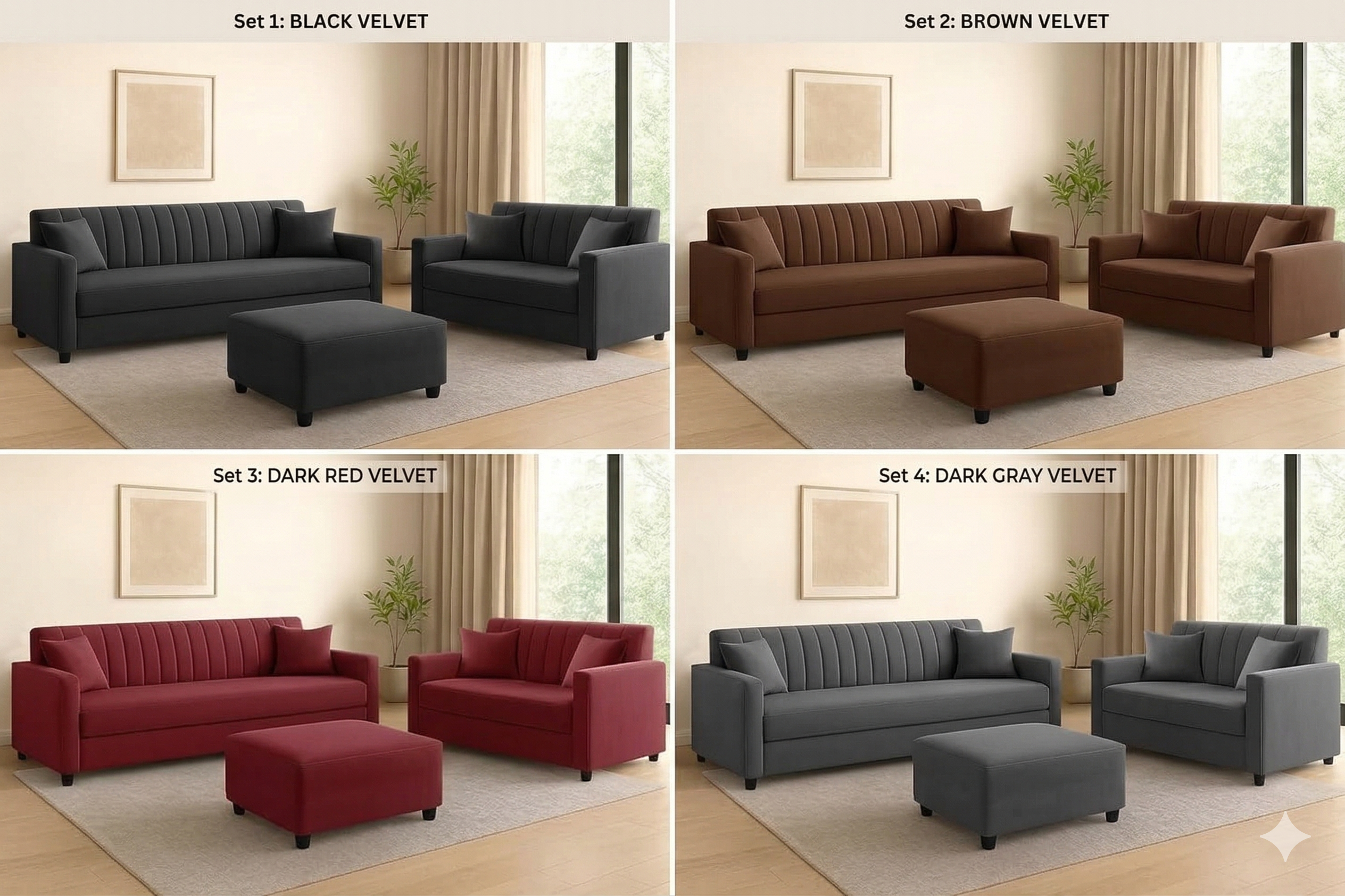 5 Seater Wooden Sofa Set (3+2) with Ottoman, Premium Velvet Fabric Comfortable & Stylish Sofa Set for Living Room, Home & Guest Room, Space Saving Design – Rose Pink