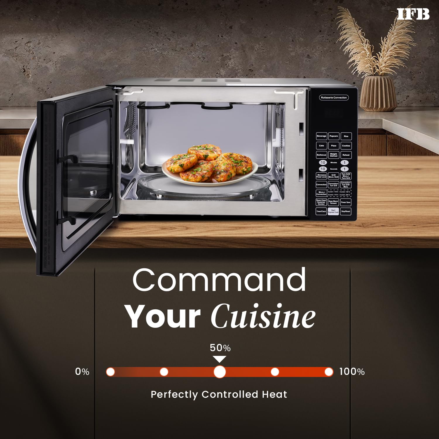 IFB 30L Convection Microwave Oven with 101 Standard Cook Menus (30BRC2, Black, 360 Degree Motorized Rotisserie, Weight Defrost, Steam Clean, Grill & 4 combi cook modes, 10 Power Levels) - Image 4