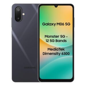 Samsung Galaxy M06 5G Mobile (Blazing Black, 6GB RAM, 128GB Storage) | MediaTek Dimensity 6300 | AnTuTu 623K+ | 12 5G Bands | 25W Fast Charging | 4 Gen OS Upgrades | 50MP Camera | Without Charger